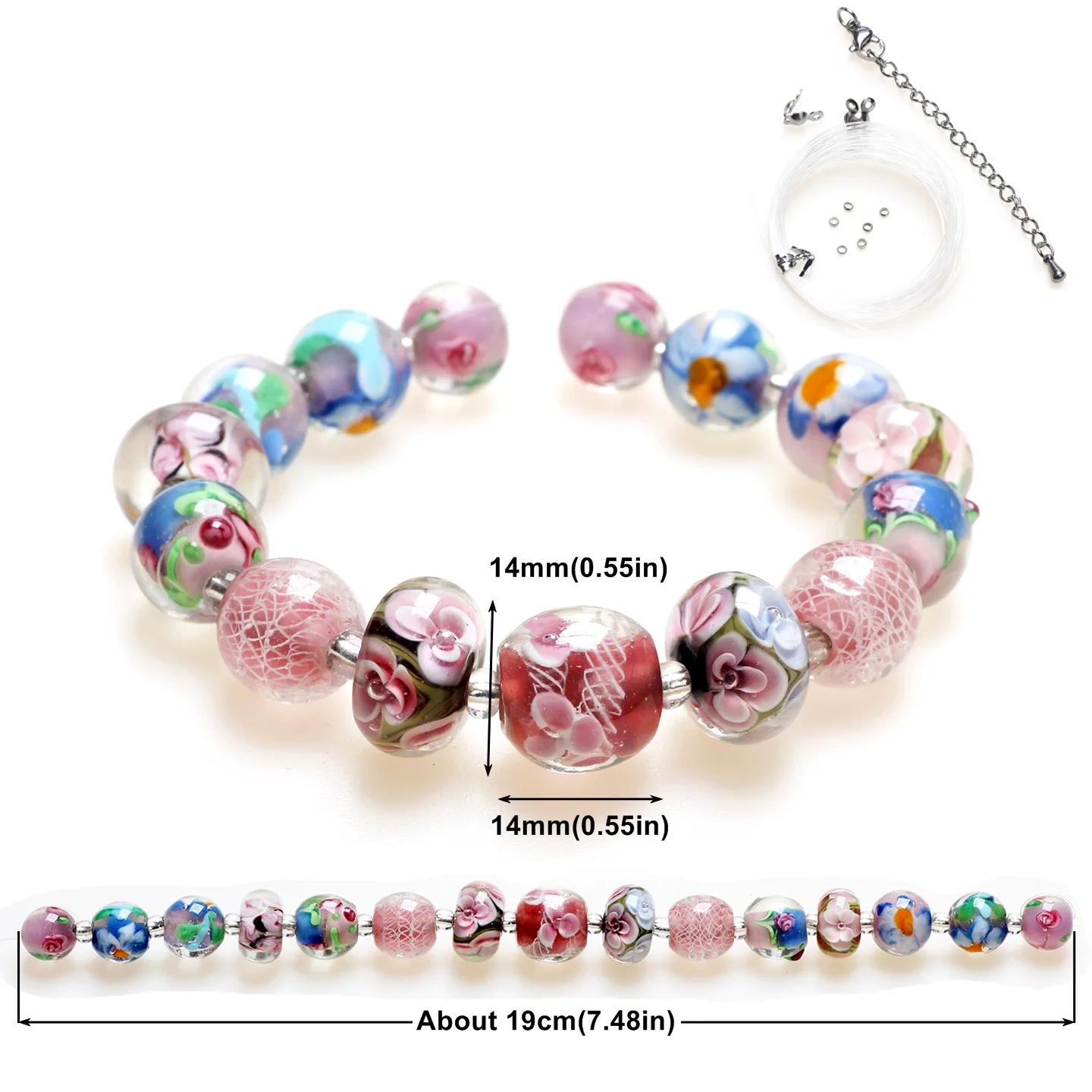 Pink Flower 01 1set ! Handmade Romantic Lampwork Glass Loose Beads For Charm DIY Bracelets/Necklace Jewelry Making Accessories !