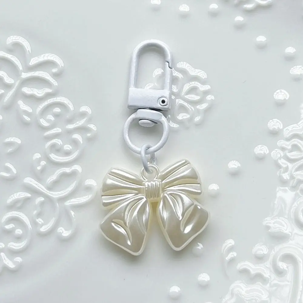 Fashion Acrylic Pearl Bow Pendant Small Gift Hanging Ornament Pearl Bowknot Keychain Backpack Key Ring Women Girls