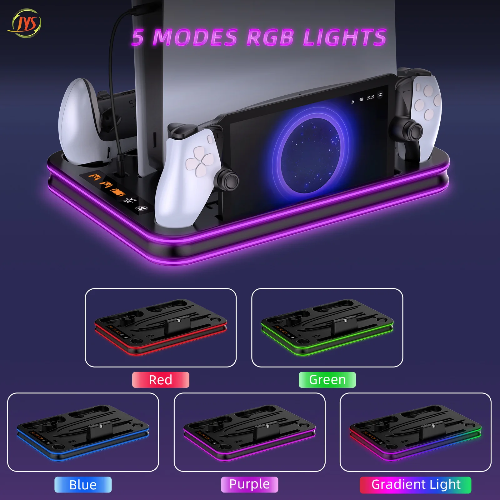 Multi-function Heat Dissipation Storage Base for PS5 PS5 Slim Eficient Cooling System with Headset Hanger and RGB Colorful Light