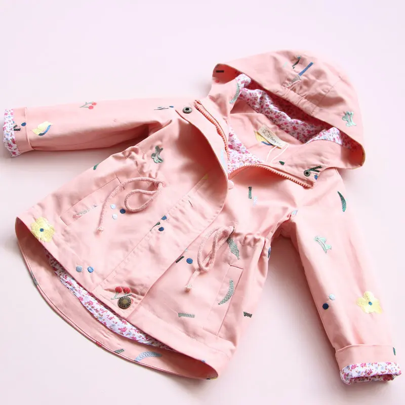 New Girls Trench Coats Embroidery Fashion England Style Windbreaker Jacket For Girls Spring Autumn 2-7 Years Children\'s Clothing