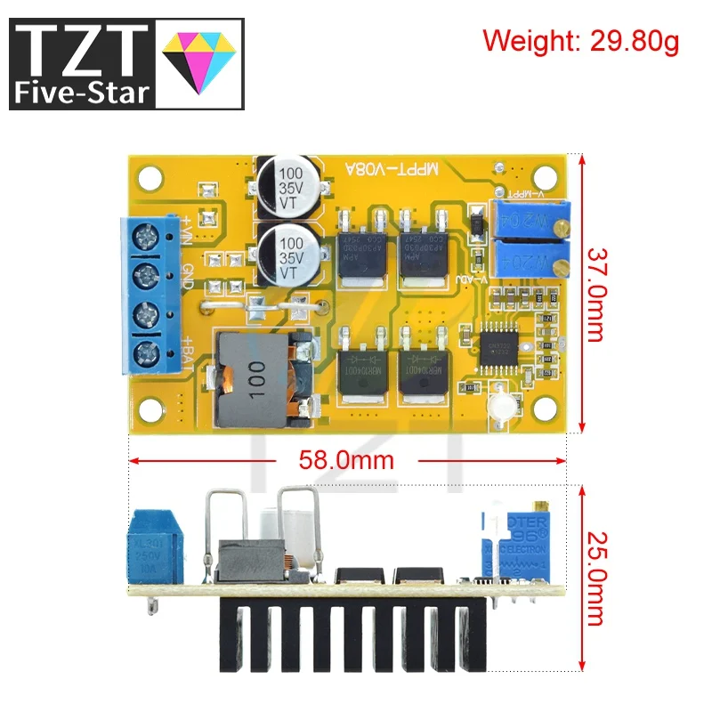 TZT 5A MPPT Solar Panel Regulator Controller Solar Charging Control Panel Battery Charging 9V 12V 24V Auto Switch view 2