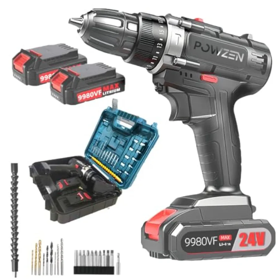 

24V Brushless Cordless Power Drill with 2x4.0Ah Battery and Charger 531 in.lbs - 3/8 inch Chuck Brushless Impact Driver LED Wor