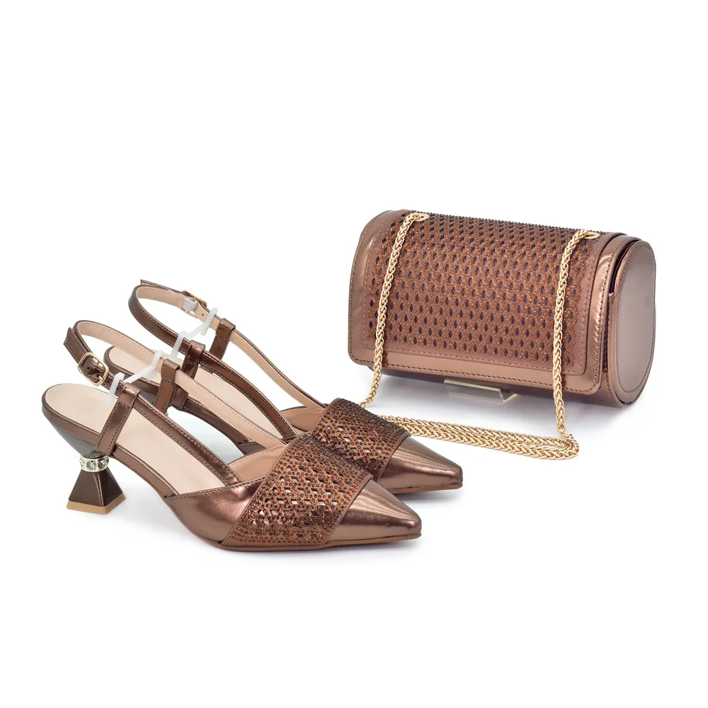 

New Design Nigerian Wedding Matching Shoe and Bag Decorated with Rhinestone Wedding Shoes and Bags Set for Women Italian 2025