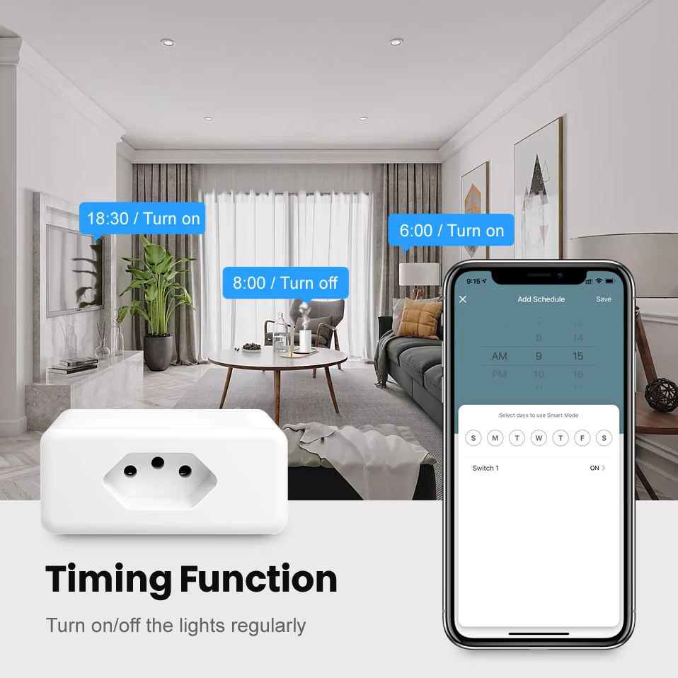 Tuya 16A Brazil Standard WiFi Smart Plug with Power Monitor, Smart Life APP Smart Socket Voice Work for Google Home Alexa image 4