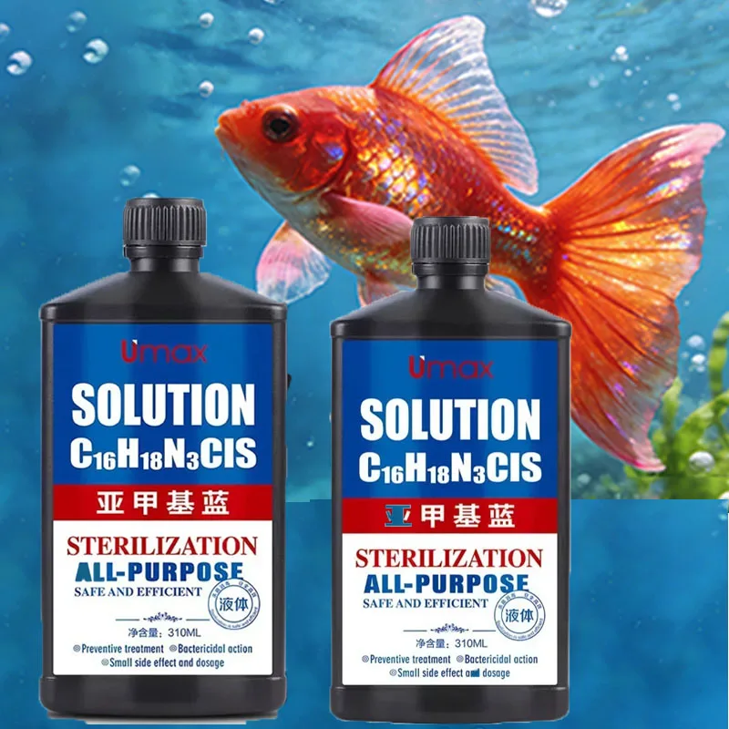 Solución de Azul de Metileno 1/2 Botella para Peces Ornamentales de Acuario, Elimina Manchas Blancas, Medicina para Enfermedades de Peces, Koi, Goldfish, Betta