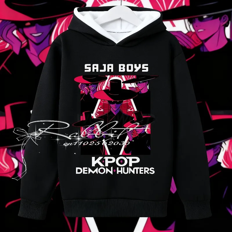 

KPop Demon Hunter Saja Boys Cartoon Girls Boy Hooded Sweatshirt Warm Children's Korean Wave Fashion Casual Tops Casual Clothing