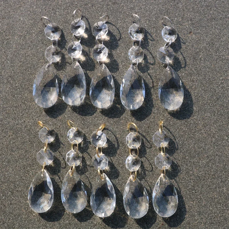 

Прозрачная люстра, стеклянные кристаллы, лампы, призмы, детали, подвесные подвески в виде капель с хрустальными восьмиугольными бусинами, детали освещения