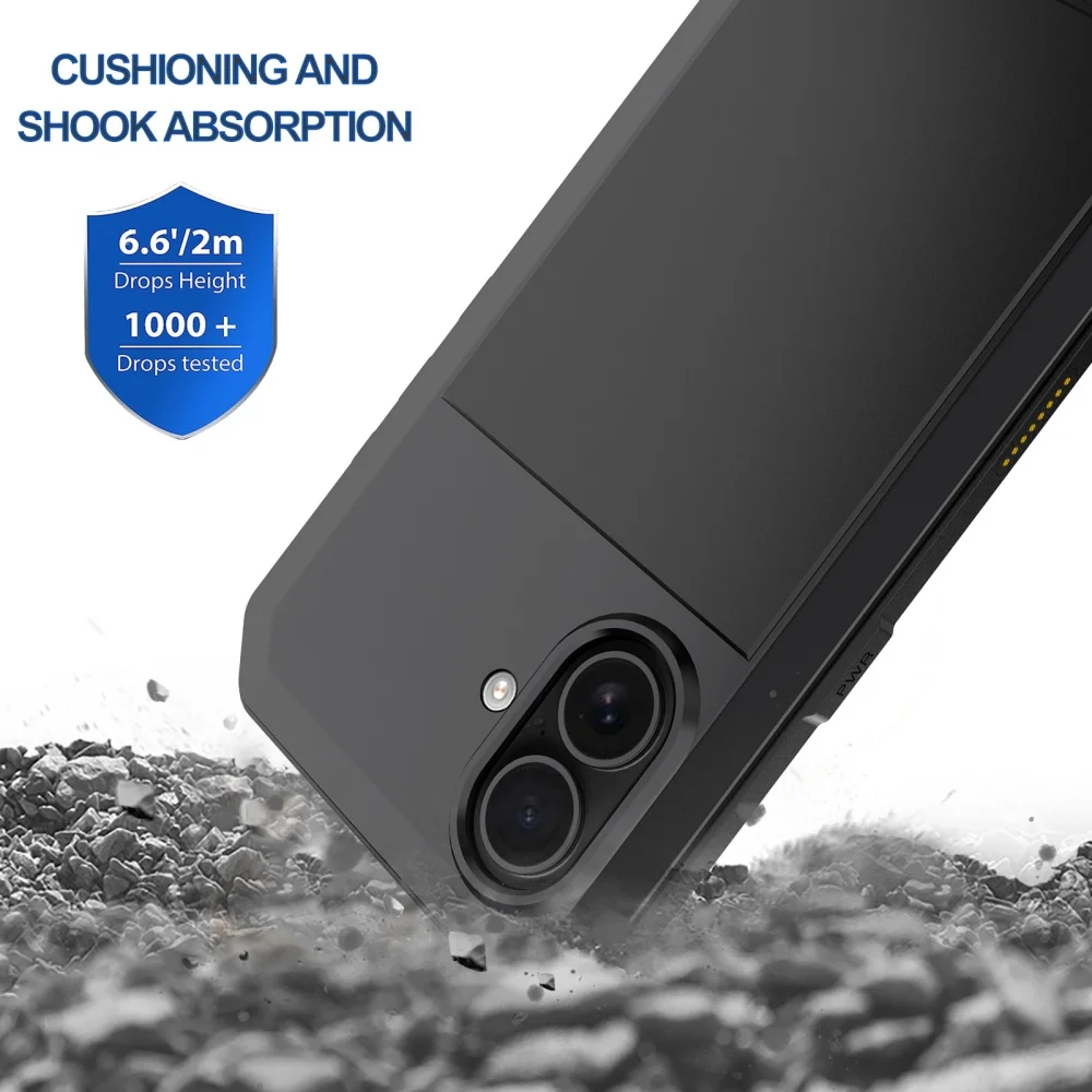 

IP54 Водонепроницаемый сверхпрочный противоударный металлический чехол для iPhone 17 Air 16 15 14 13 12 11 Pro Max 16e Plus со стеклянной крышкой Gorilla