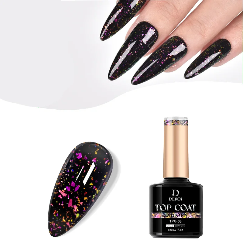 Deroi Sparkling Glitter Nails Gel Polish Top Coat - wysoki połysk, długotrwały do majsterkowania i salonów paznokci Nail Art