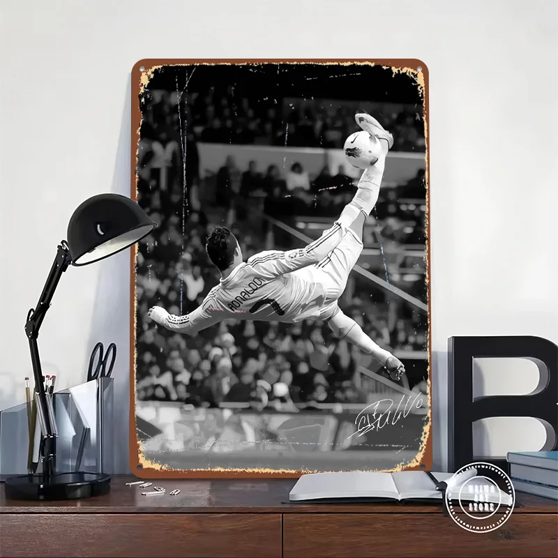 Messi Soccer Ronaldo Printed Poster Customized Wall Art Retro Vintage Metal Tin Signs for Home Coffee Bar Accessories Man Cave