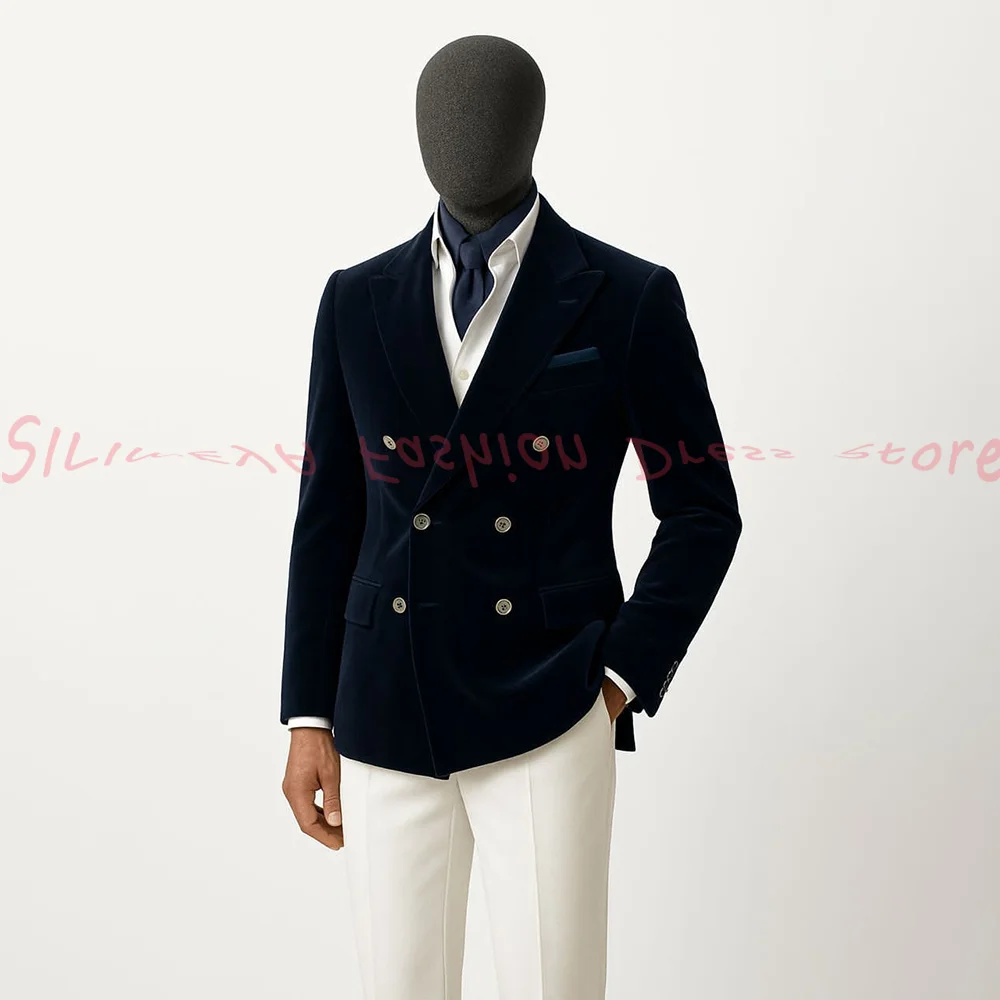 

Двубортный бархатный пиджак, деловой повседневный мужской костюм, комплект из 2 предметов, куртка, брюки, шикарная одежда, комплект высококачественных костюмов для вечеринок