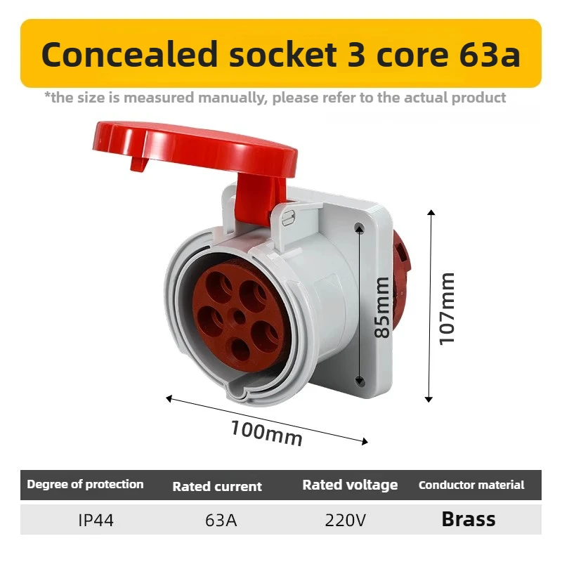 

Промышленная розетка с подсветкой и темной вилкой, 3-отверстие, 4-жильный, 5-жильный, 63 А, трехфазный, электрический, водонепроницаемый, IP44 (3,1