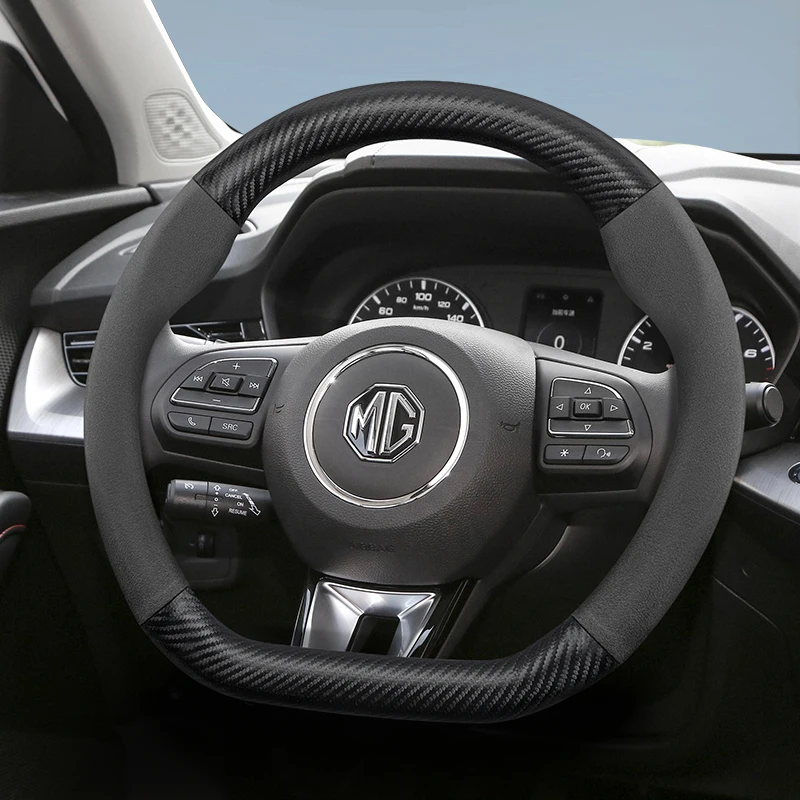 

Suitable for Mg Suede Matte Carbon Fiber Texture Steering Wheel Cover, Suitable for Zs Hector Gs 5 6 Marvel R Cyberster 8 Phev Hs Rx9 7 3 Whale One Rx5 Gt 4 Electric T60 and Other Models, Black, Red, Brown, Mocha