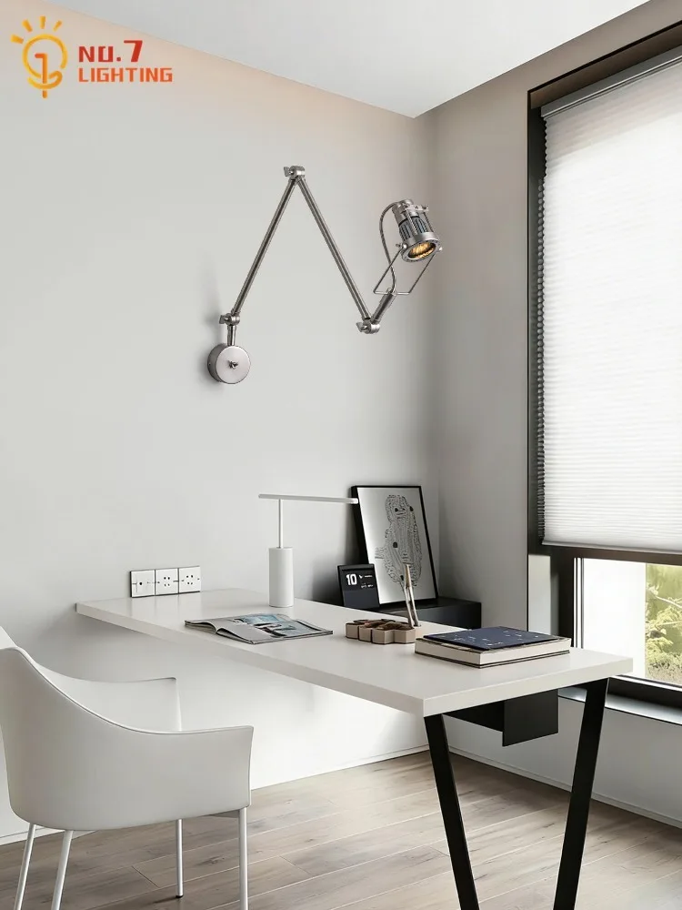 Medieval Bauhaus Swing Arm Long Pole Wall Lamp LED E27 Industrial Foldable Designer Wall Mounted Reading Bedside Studio Study