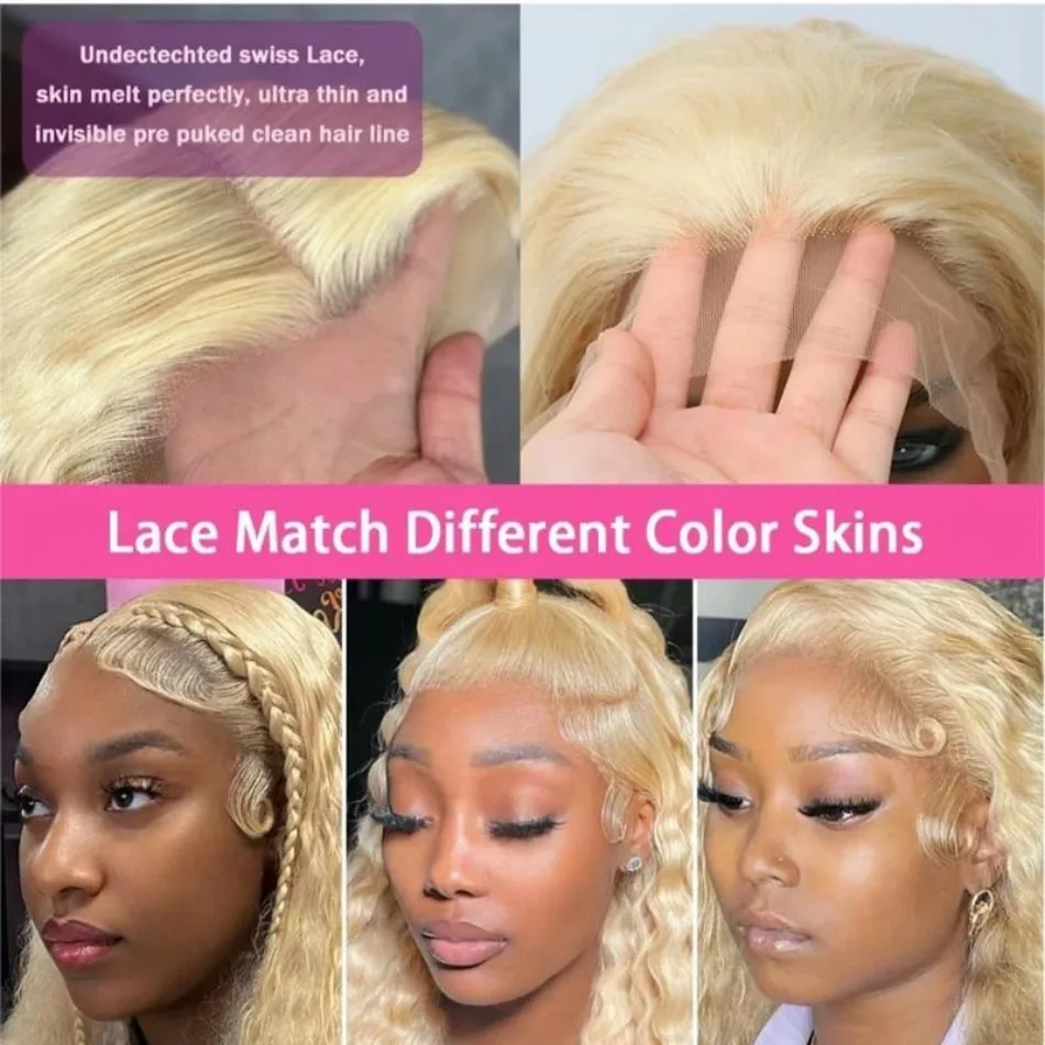 Deep Wave 613 Lace Front Wig Human Hair 13X6 30 32 Inch Blonde Wig Human Hair 220 Density Pre Plucked Lace Frontal Wig For Women image 6