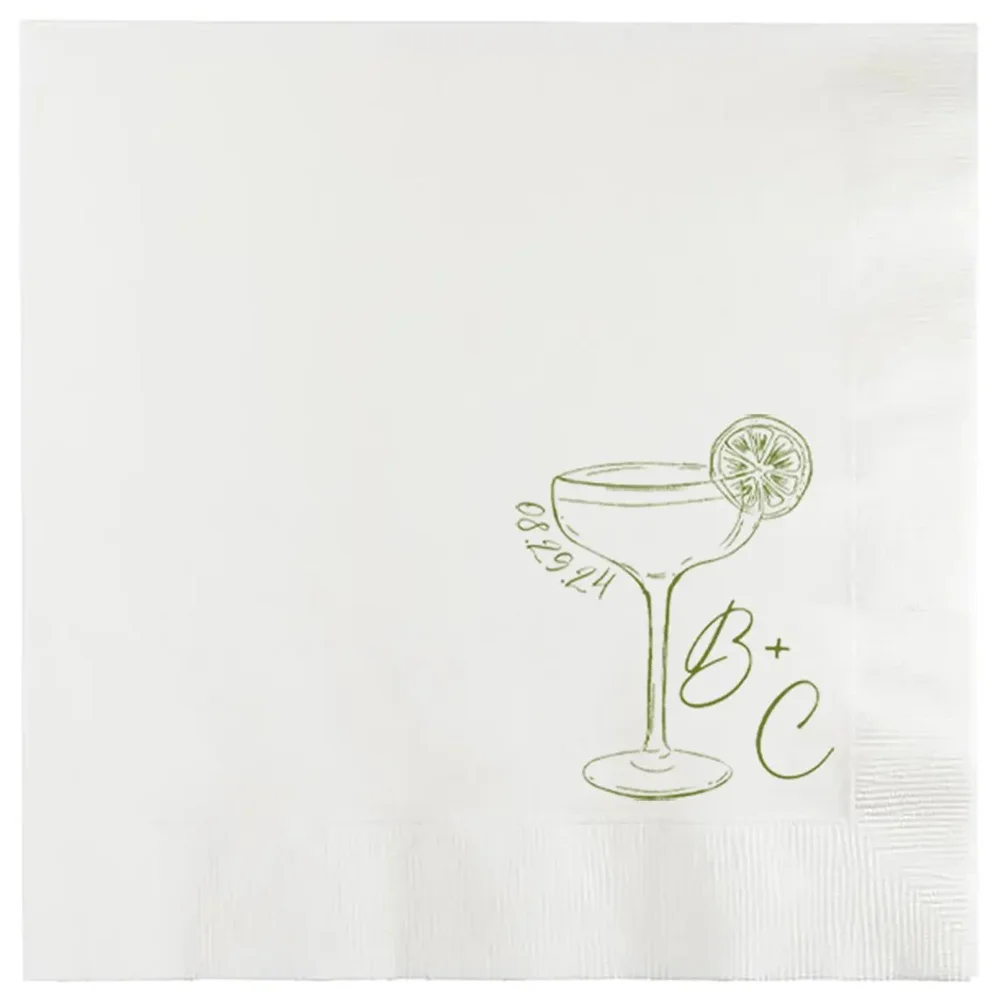 50PCS  Custom Whimsical Wine Glasses Cheers Cocktail Napkin | Italian | Wedding | Party | Bachelorette | Birthday | Personalized