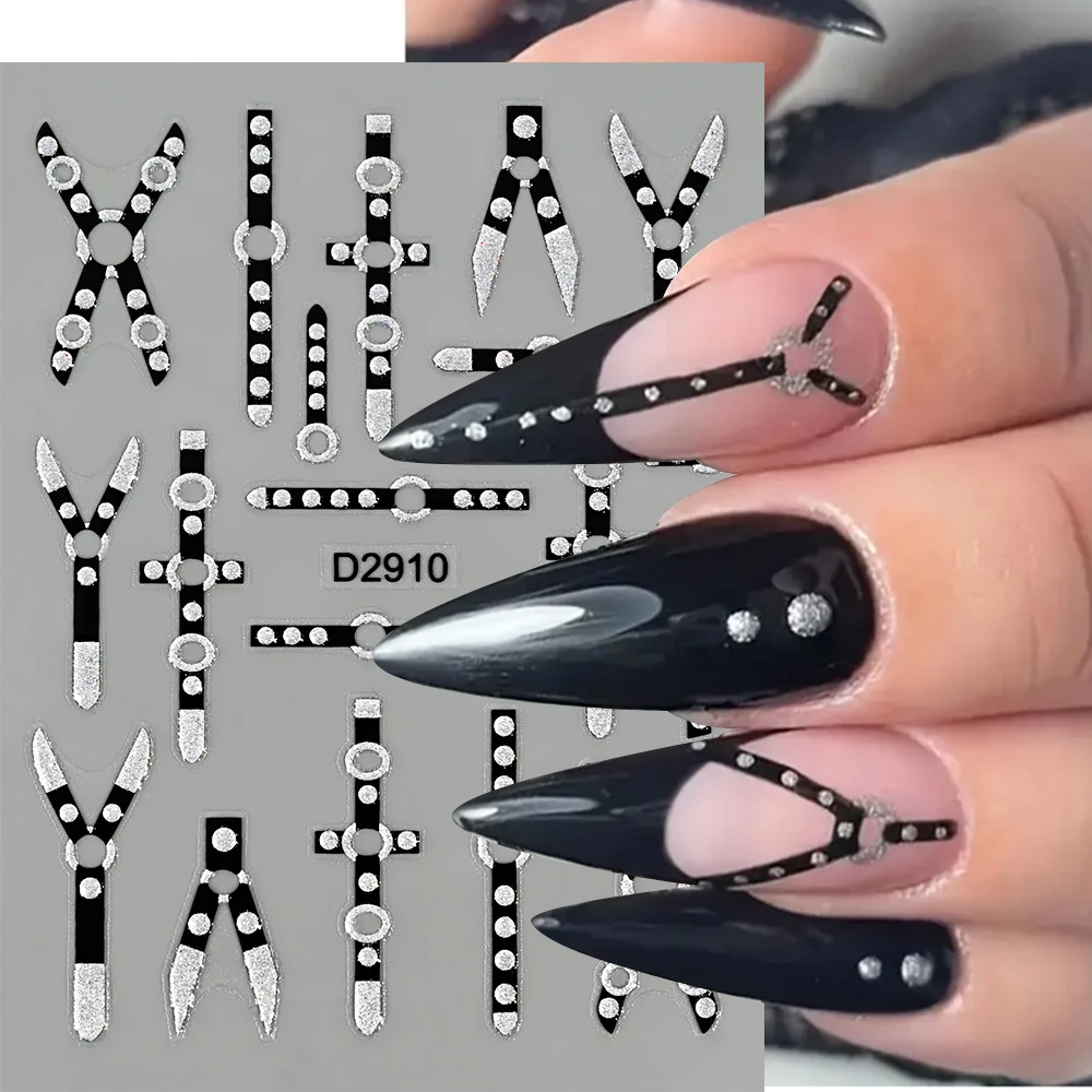 1Pcs 5D Glitter Silver Black Flowers&Belt Nail Art Stickers Spring Summer Floral Adhesive Transfer Decals DIY Manicure Sliders image 3