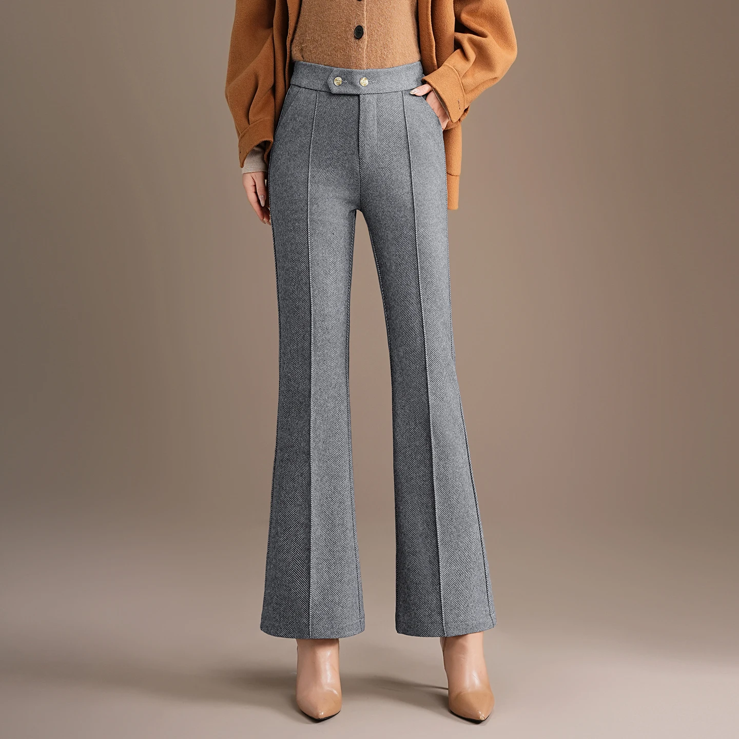 

High Waist Thiened Tweed Flared Pants Women's Autumn Winter New Sle Fi Tail Casual Trousers Commute Sle Polyester Fiber