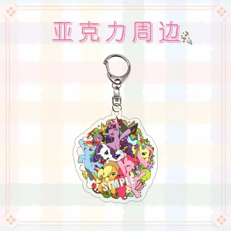 Kawaii My Little Pony Anime Rainbow Dash Twilight Sparkle Acrylic Keychain Cute Cartoon Applejack Fluttershy Bag Pendant