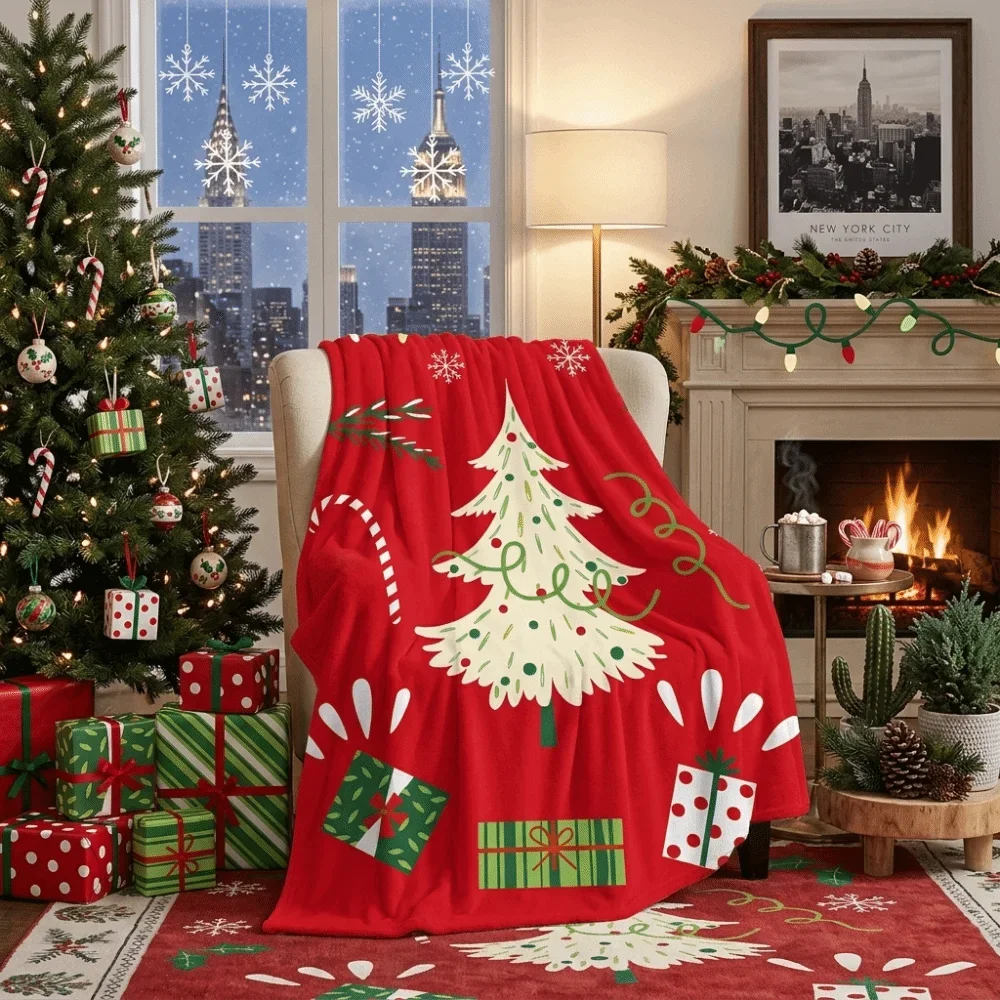 Home Decoration Santa Claus Christmas Blankets Snowman Tree Gifts Sofa Nap Blanket Soft Warm Throw Blanket Living Room