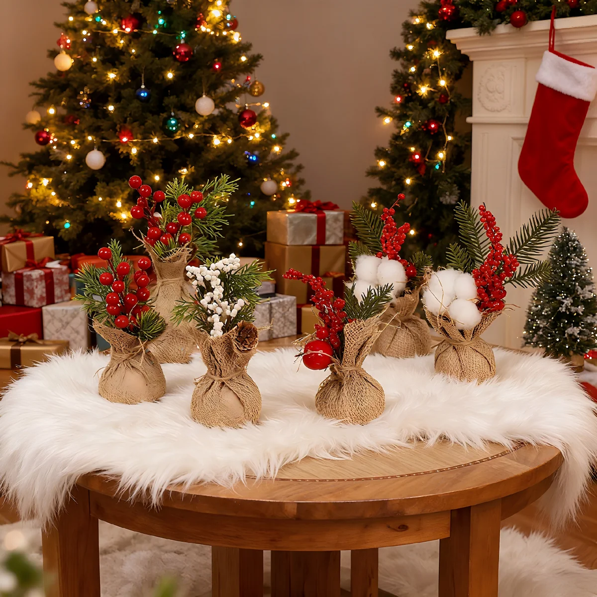 1 peça de plantas em vasos de plantas simuladas, festas em casa de Natal e Ano Novo, decorações de guirlanda de árvore de Natal