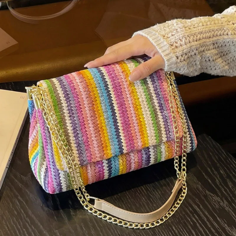 

Fashion Cotton Woven Crossbody Bag New Diamond Grid Cloud Bag Summer Vacation Beach bag