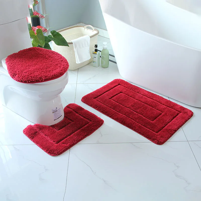 

3pcs Superfine Fiber Bathroom Mat Set U-shaped Toilet Mat, Toilet Cover Can Be Washed, Bathroom Mat.