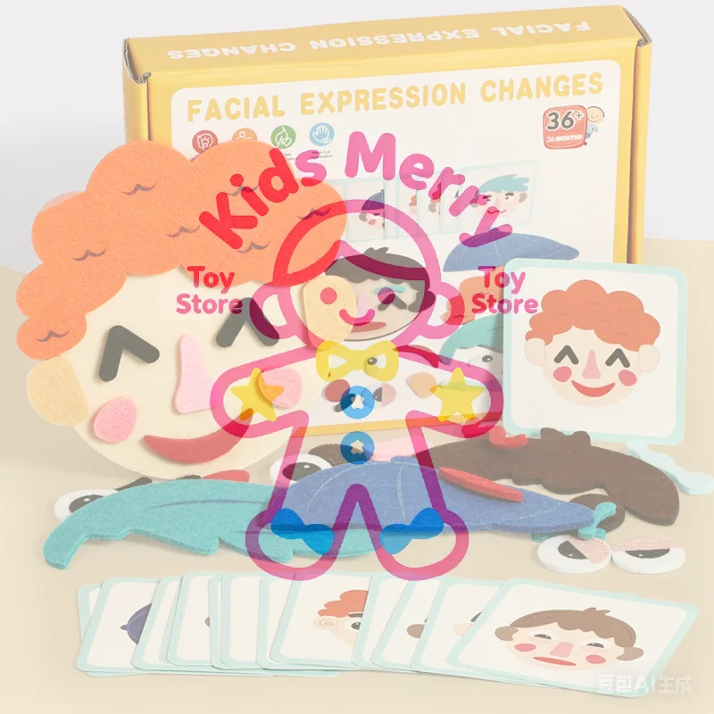 어린이 몬테소리 표정 게임 감정 변화 장난감 16개 카드 포함 유아 교육용 장난감