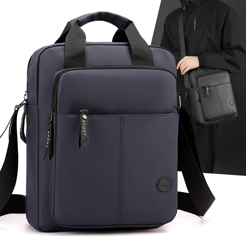 Men's durable Oxford fabric waterproof single-shoulder bag vertical square multi-pocket computer storage hand-held crossbody bag