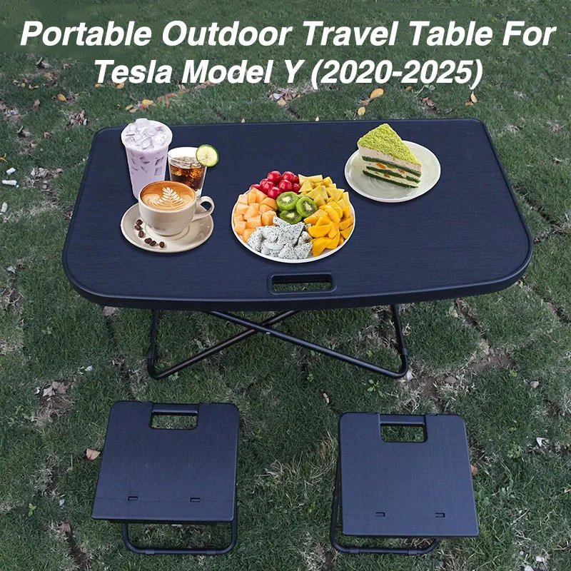 Trunk Picnic Table For Tesla Model Y 2021‑2025 / Model Y Juniper, Space‑Saving Portable Folding Desk With 2 Chairs For Camping