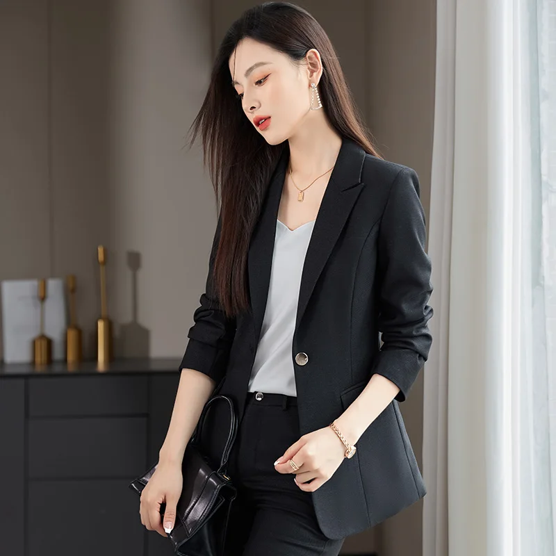 S-4XL Formal Solid Suit for Women 2023 New Double Breasted Notched Office Wear Women High Waisted Slim Pants 2 Piece Set