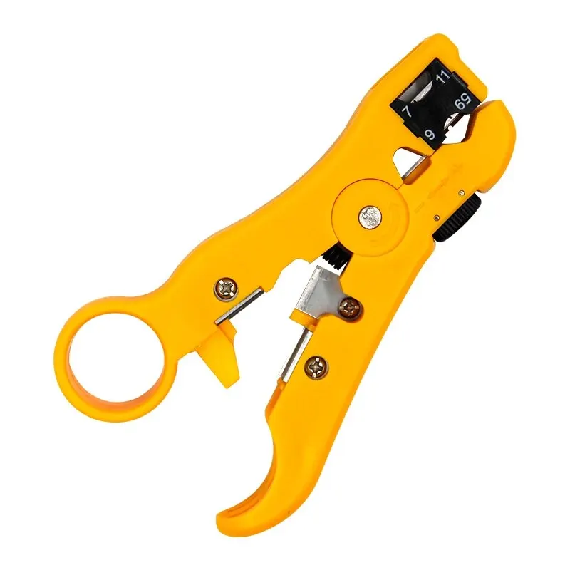 Multifunctional Wire Pliers Yellow Rotary Wire Stripper Adjustable Distance STP/UTP Network Cable Coaxial Wire Stripper Tool