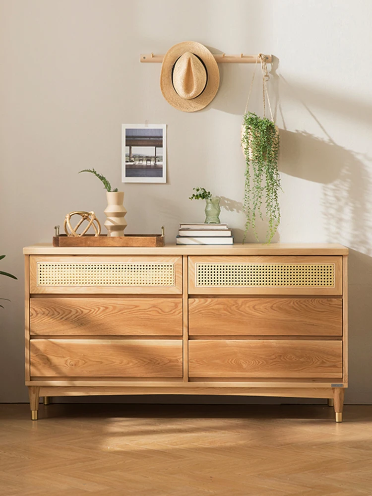 

Шкаф-ведро из массива дерева в японском стиле, шкаф для хранения из ясеня и дерева для дома, Плетеный обеденный шкаф из ротанга