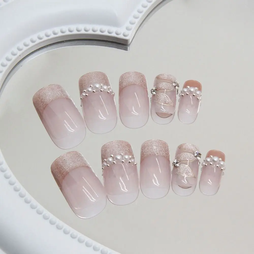 Faux ongles à couverture complète pour femmes et filles, ruban blanc, long carré, ombre d'arbre, presse française, mode, N64.N64.