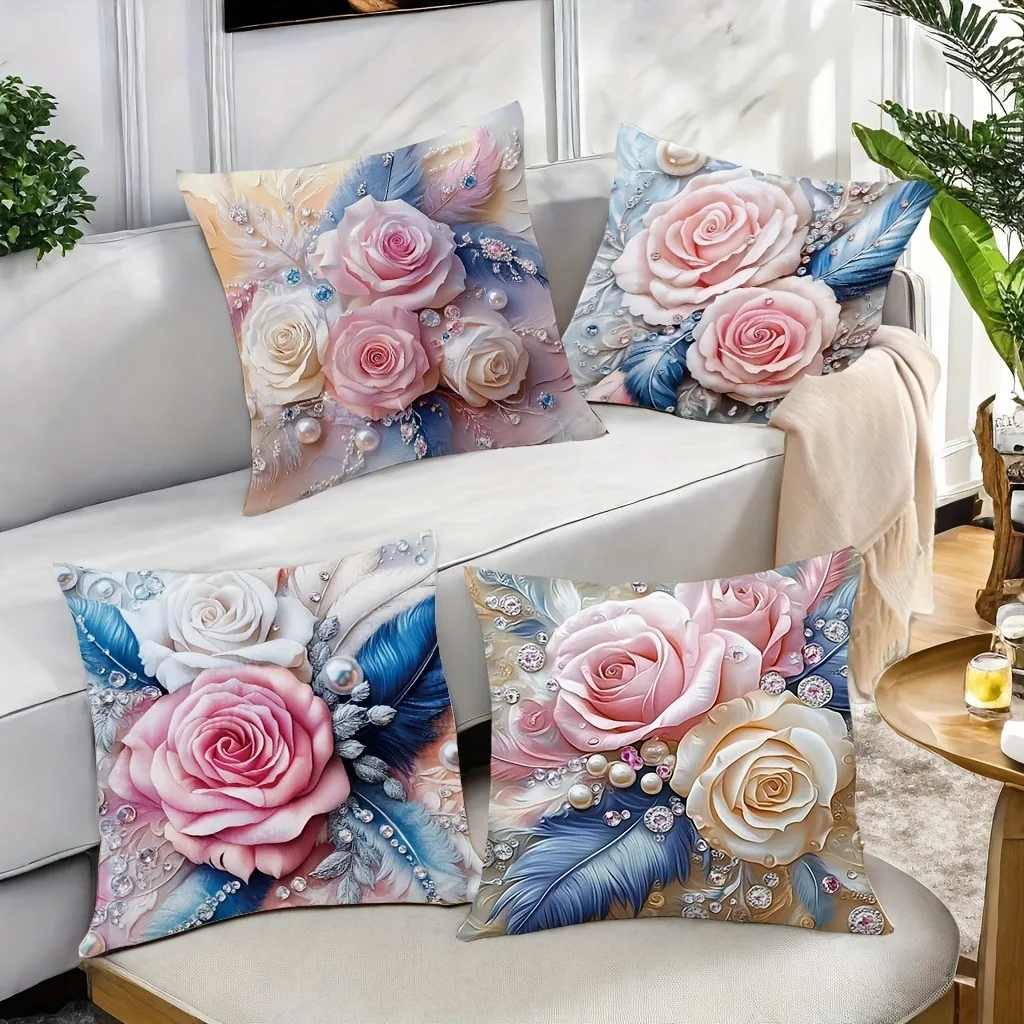 Синий и золотой цветочный жемчуг - украшенная наволочка Спальня Гостиная Диван Домашний декор Полиэстеровая наволочка на молнии