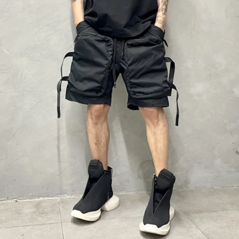 HKSH American Vintage Shorts Men\'s Tide Tactical Dark Large Pockets Spliced Knee Length Pants Fashion Loose Casual Capris HK1153