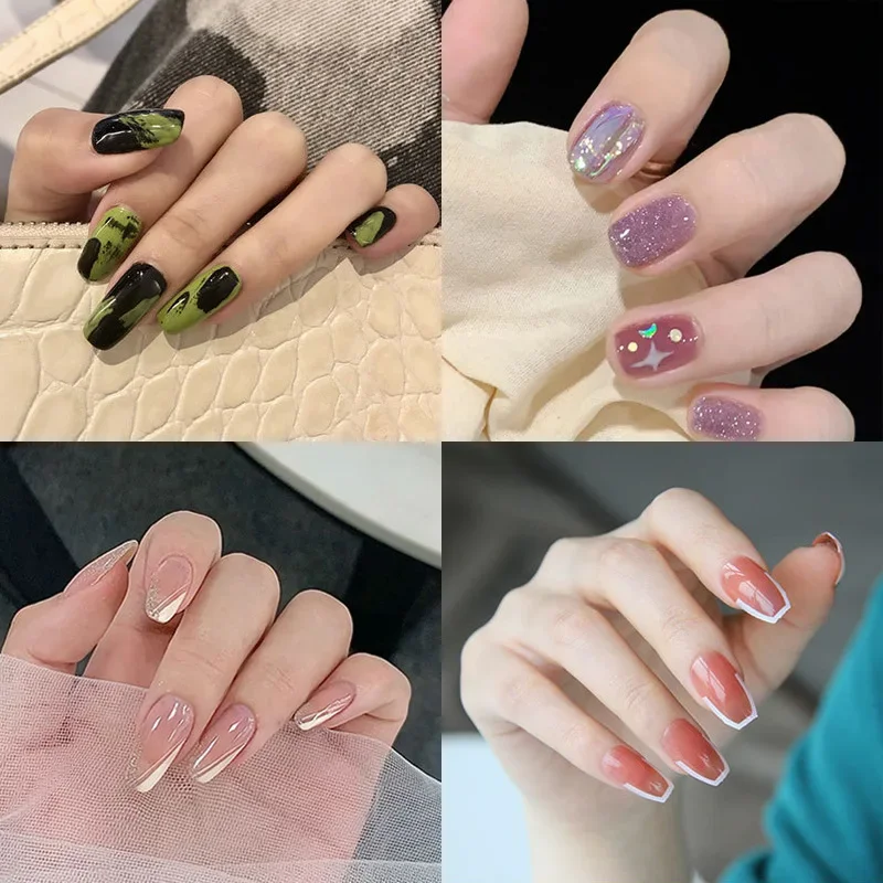 Ins estilo curto artificial unhas falsas cobertura completa curto prego falso removível imprensa em unhas para mulheres meninas diy manicure arte