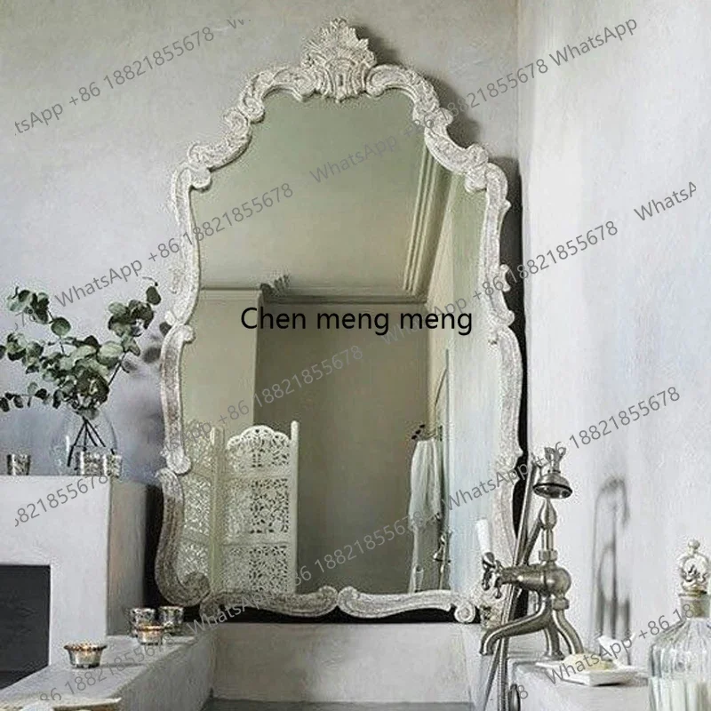 European retro living room fireplace wall hanging French background wall dresser makeup mirror carved decorative mirror