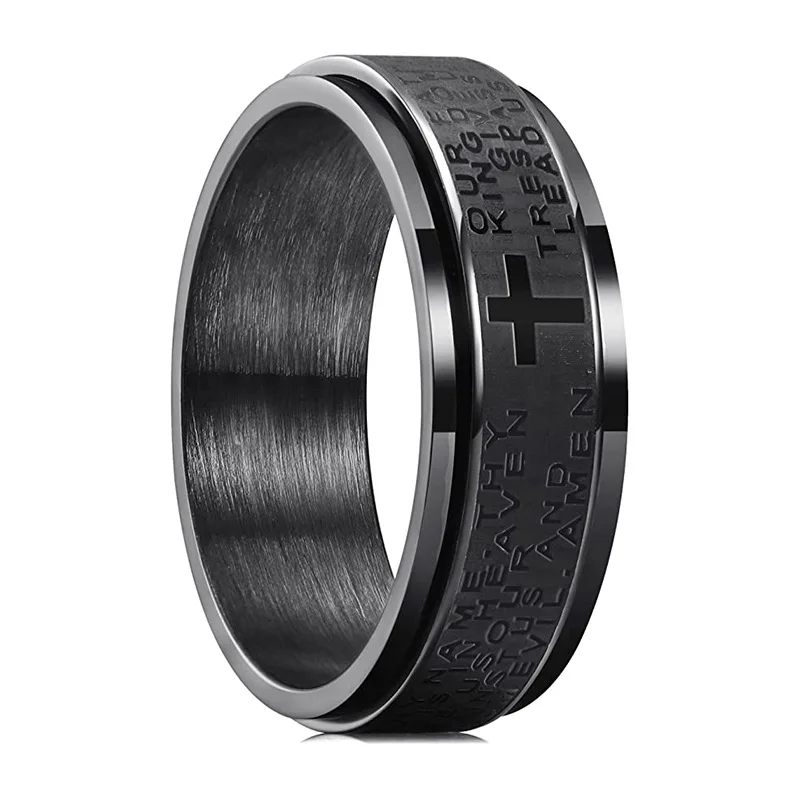 Fashion Rotating Titanium Ring For Men Women Stainless Steel Cross Jesus Stylish Punk Spinning Spinner Anti Stress Rings Jewelry