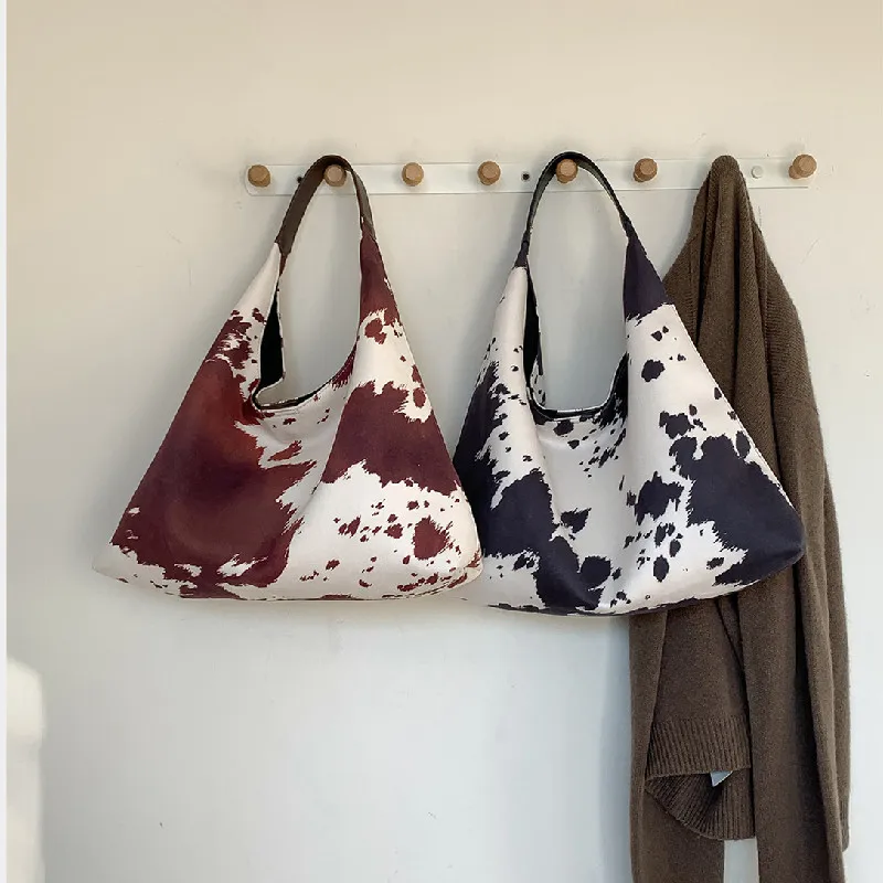 

Женская простая модная повседневная большая сумка с коровьим принтом, просторная дизайнерская сумка-саквояж для повседневного использования