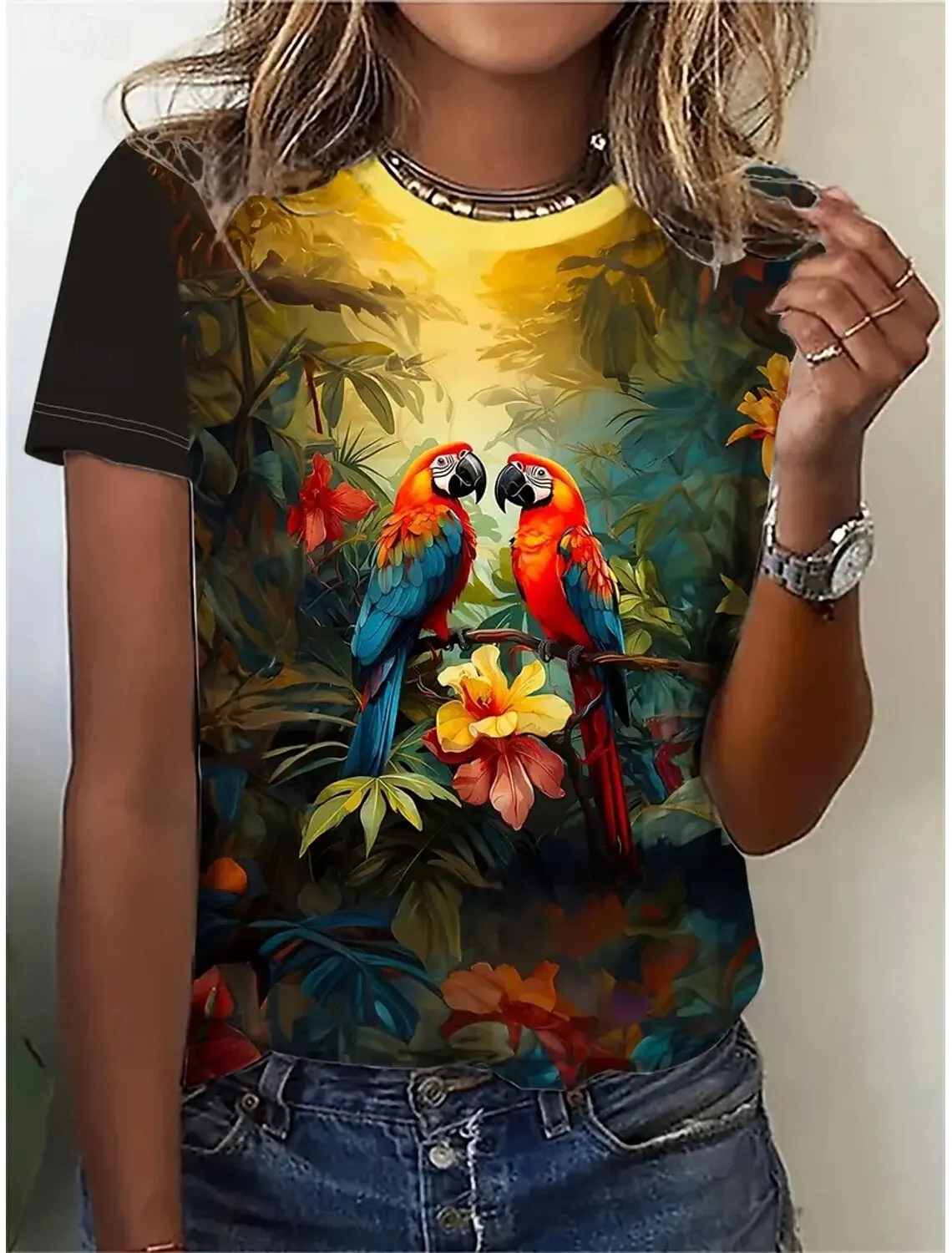 

Summer Parrot Bird 3D Print T-shirts Women Streetwear Hawaii Casual Fashion Y2k Short Sleeve T Shirt O-neck Tees Tops Clothing