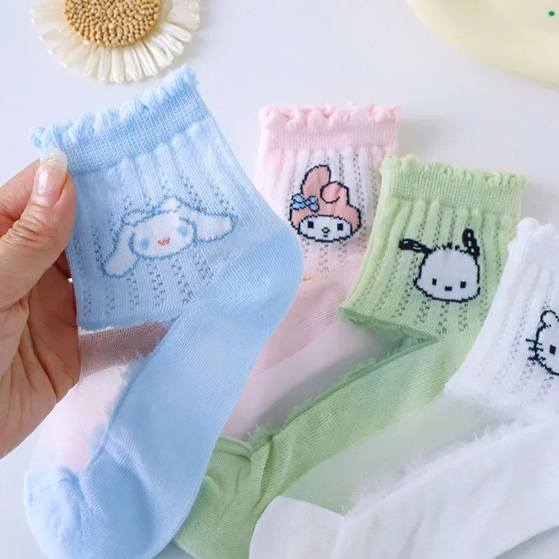 

6pcs Summer Hello Kitty PomPomPurin Anime Sanrio Thin Socks Cute Cartoon Children Kawaii Silk Mesh Princess Stocking Gifts Toys