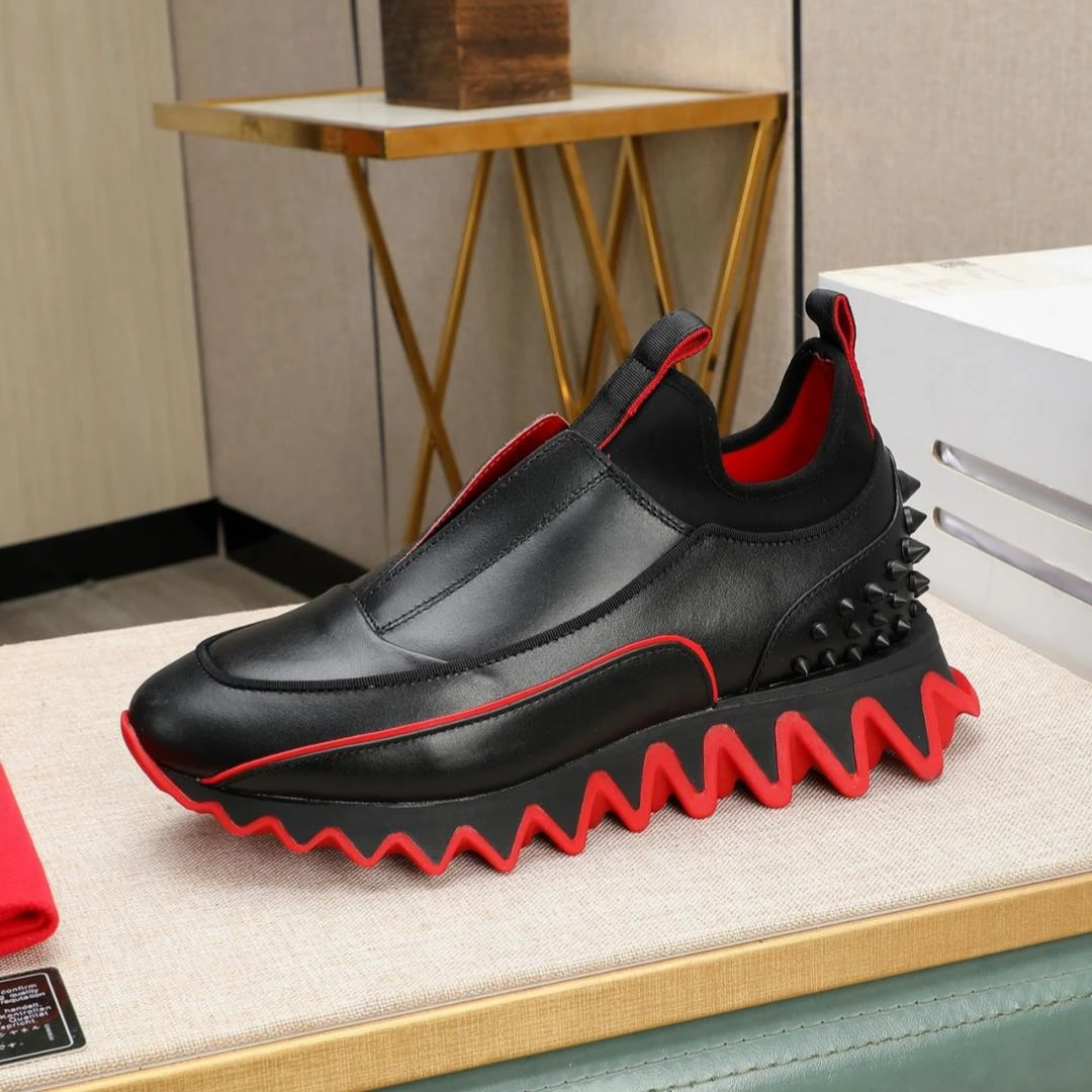 Summer Red Bottom Cl Shoes Fashion Design Rivets Male Sneakers Red Black Mixed-color Serrated Shape Casual Sports Trainers