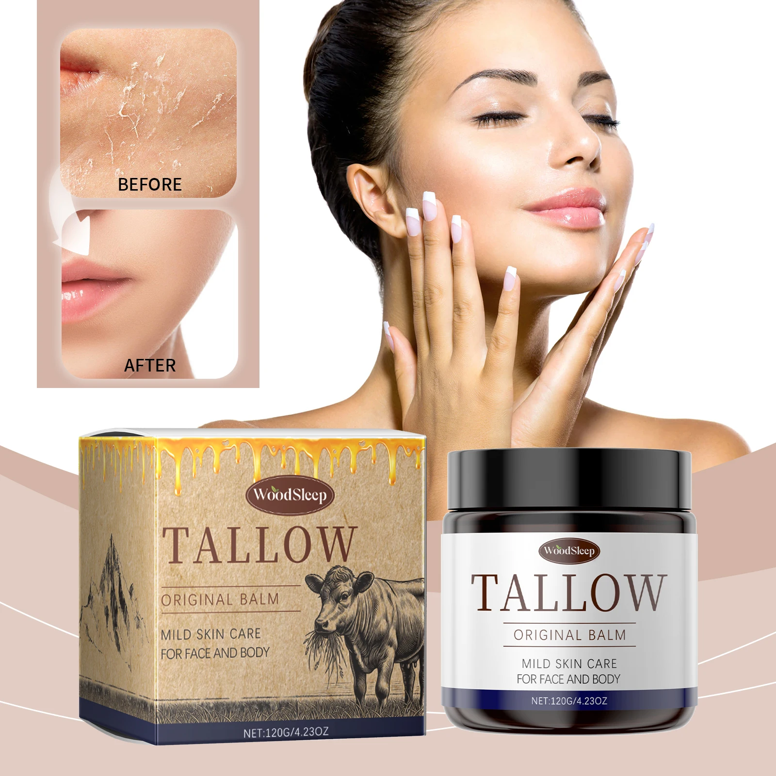 Tallow Original Balm - 120g/4.23oz All-Natural Face & Body Moisturizer - Mild Skin Care Solution for Dry & Sensitive Skin