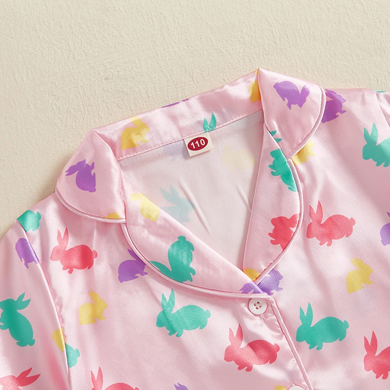 أطفال بنات 2 قطعة بيجامة مجموعات قصيرة الأكمام التلبيب الأرنب طباعة قميص السراويل ملابس خاصة عيد الفصح الملابس مجموعة ملابس الصيف المتسكعون