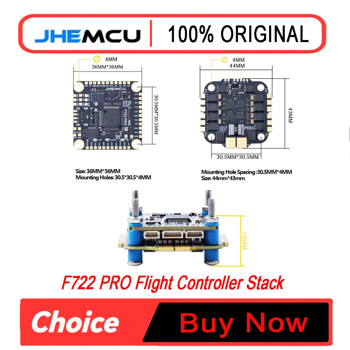 JHEMCU F722 PRO Flight Controller Stack with Bluejay 45A/50A/55A/60A/65A 4in1 ESC 3-6S FPV Drone