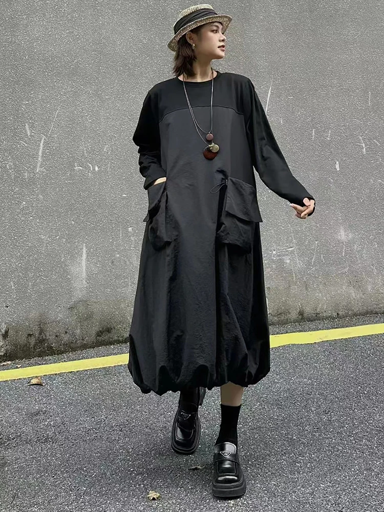 فساتين Amax LuluE الكورية الأنيقة للسيدات عتيقة فضفاضة كلاسيكية للترفيه برقبة دائرية للسيدات ملابس خروج فاخرة من القطن