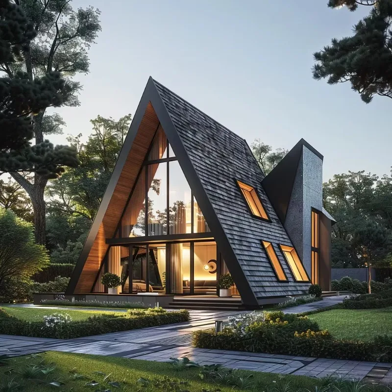 Modern Prefab Triangle A Frame Tiny House Portable Cabin Modular Wooden Villa Outdoor Living Home