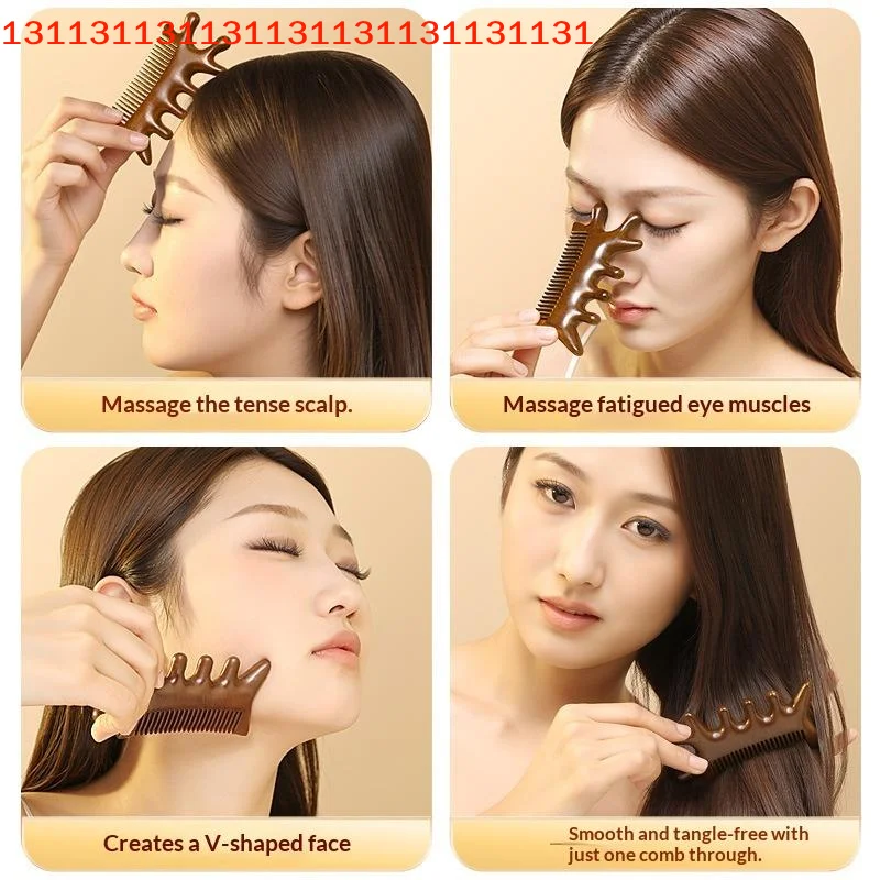 

Head Body Massager Neck Face Health Care Massage Tool Meridian Scalp Four-in-one Sandalwood Comb Massage Acupoint Nose Scraper