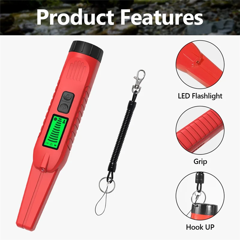 Detektor Logam Emas Portabel ABSQ dengan Lampu LED Tahan Air IP54 360 ° Detektor Induksi Kuat